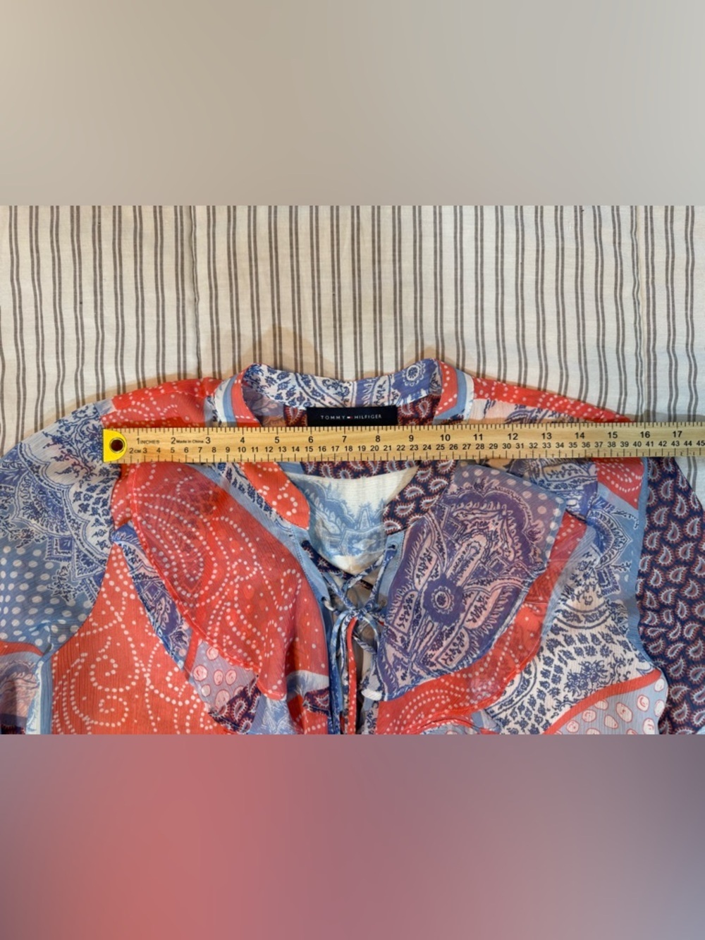 Tommy Hilfiger Ruffle Lace Up Mixed Print Paisley Blouse Size L - Picture 9 of 15